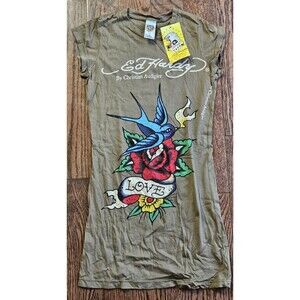 Vintage Ed Hardy By Christian Audigier Shirt Small T Shirt Y2K Bird Rose Love
